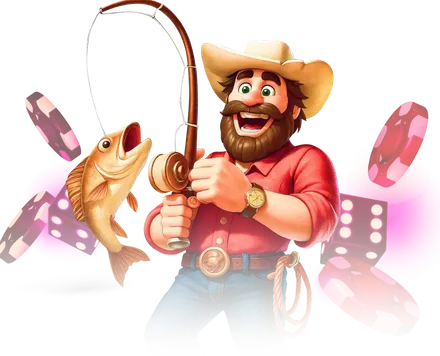 Cowboy mit Angel, Würfeln und Chips aus dem Yep Casino Artwork